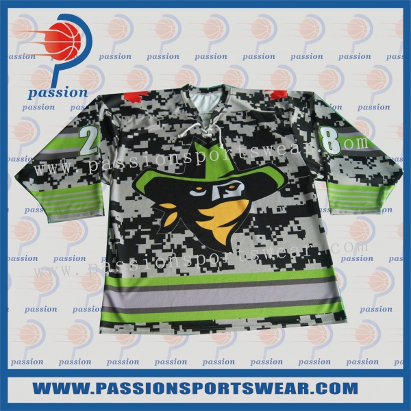 Neon Green Camo Hockey Jerseys