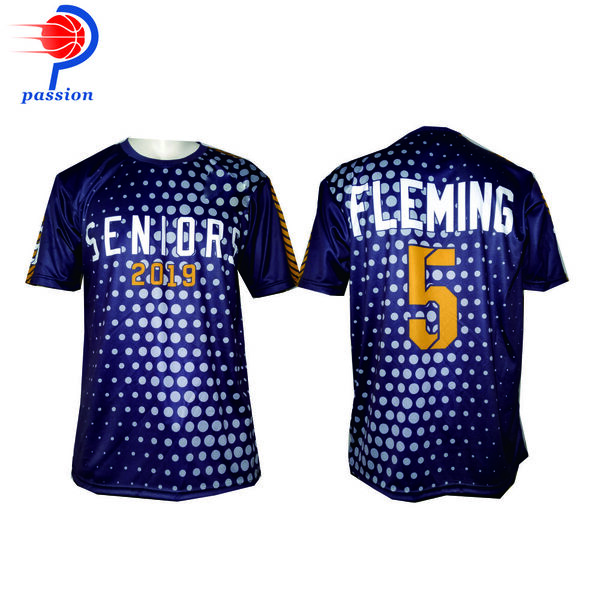 Custom Round Neck Dark Blue with Fading White Dots Softball Jerseys for Softball Teams