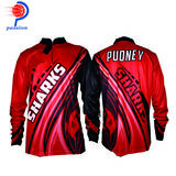 Fully Sublimated Red 50+ SPF Long Sleeve Fishing Shirt Jerseys with Ribbing Cuff 