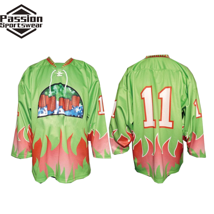 Green Red Fire Ice Hockey Jerseys