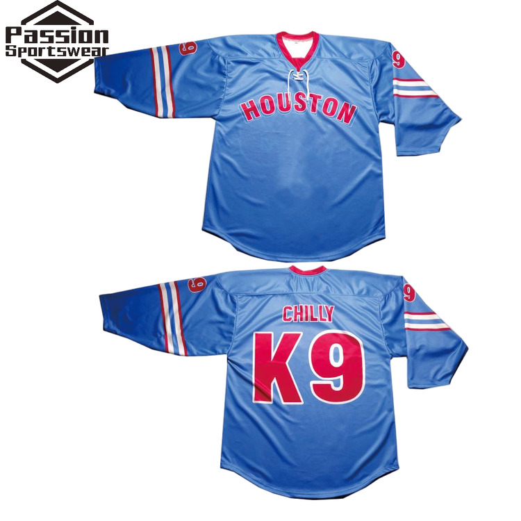 Huston Sky Blue Red White Ice Hockey Jersey with Socks