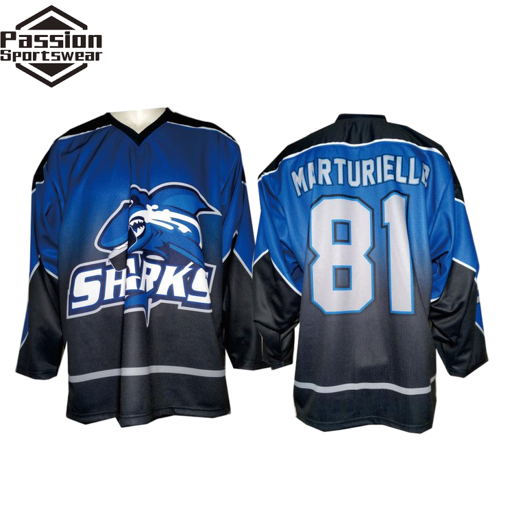 Blue Black Sharks Ice Hockey Jerseys