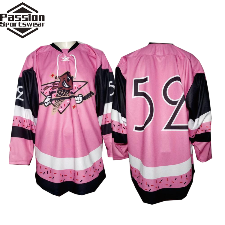 Black Pink White Ice Cream with Sprinkle Ice Hockey Jerseys for Youth Hockey Program