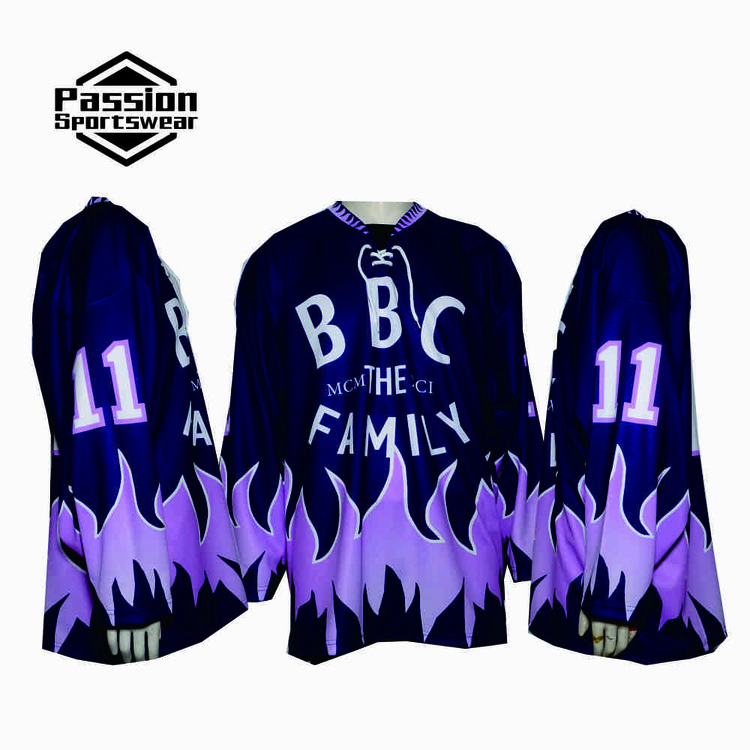 Navy blue Purple Fire Lace Up Hockey Jerseys