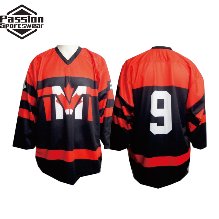 Red Black White Canada Ice Hockey Jersey with Matching Stripe Socks