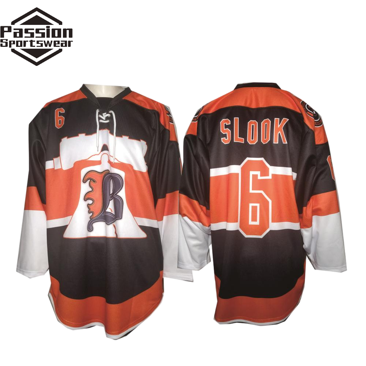 Philadelphia Bell Orange Black Lace Up Ice Hockey Jerseys