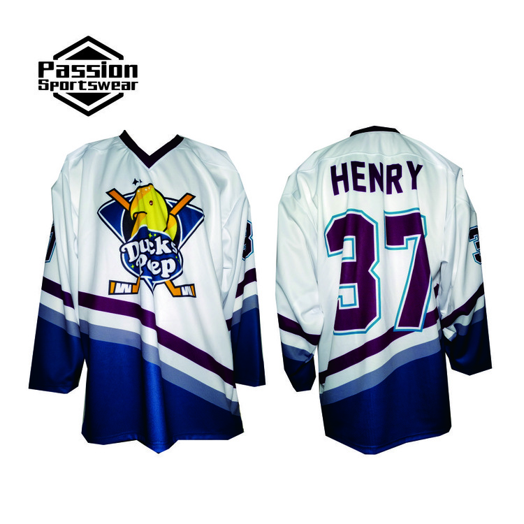 Teal White Purple Duck Hockey Jerseys