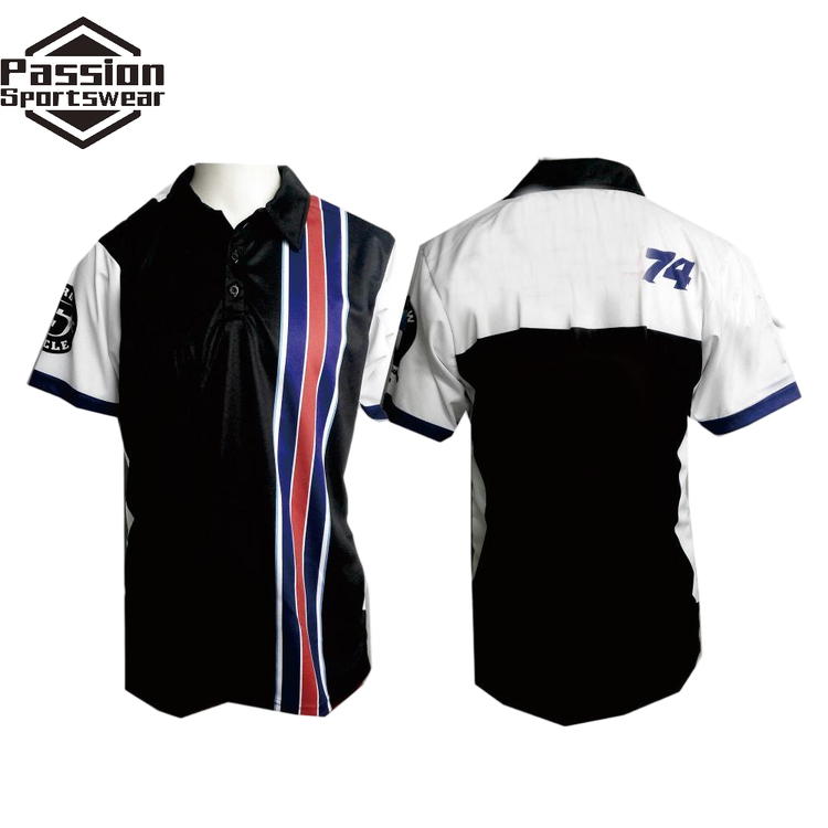 Black Polo Shirt With Red Blue White Stripes 